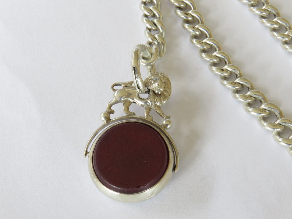 Victorian silver watch chain and swivel fob View II