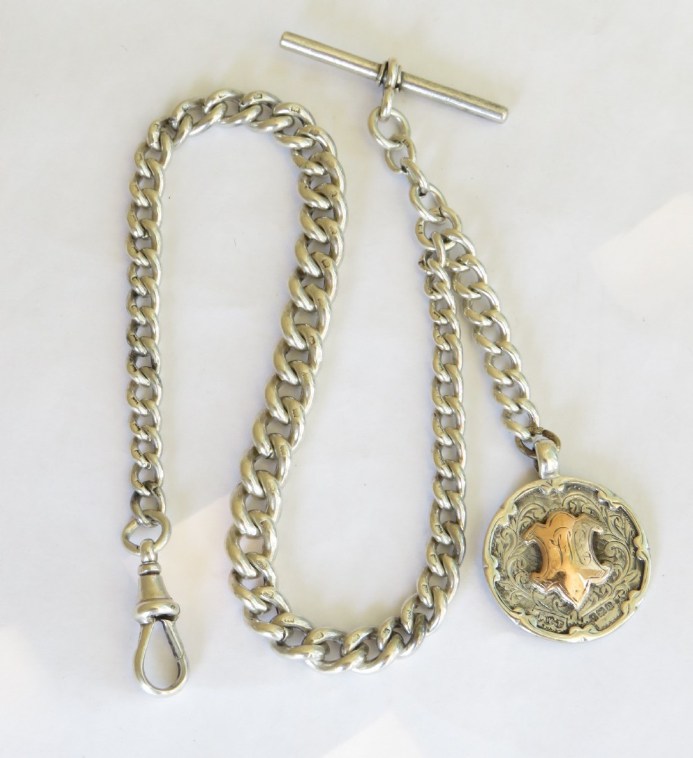 Antique silver pocket watch chain and fob
