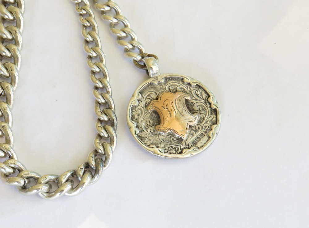 Antique silver pocket watch chain and fob View II