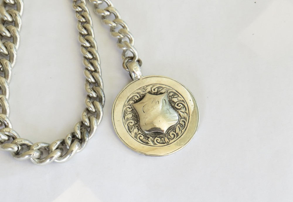 Antique silver pocket watch chain and fob View III