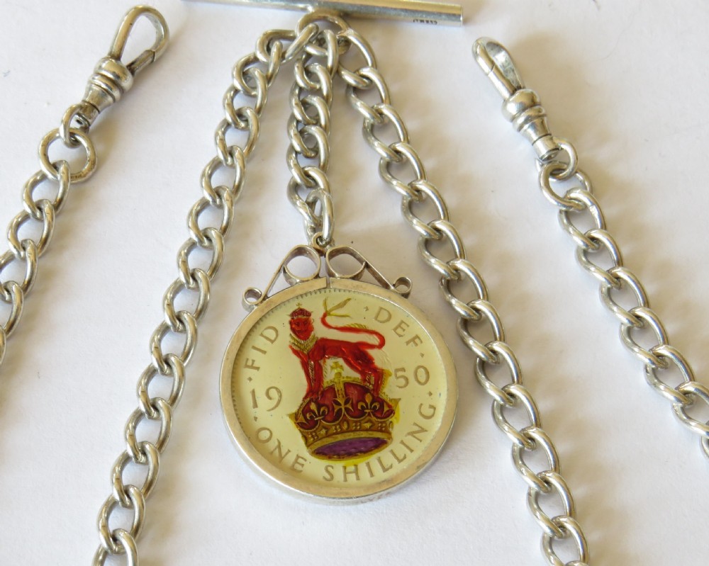 1920s silver double pocket watch chain View II