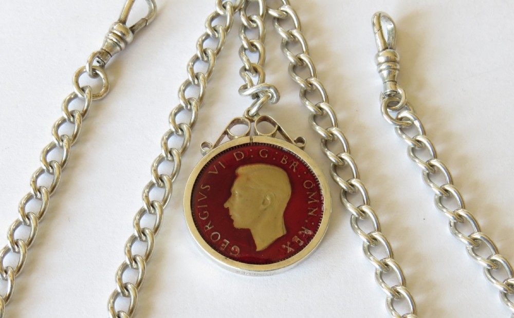 1920s silver double pocket watch chain View III