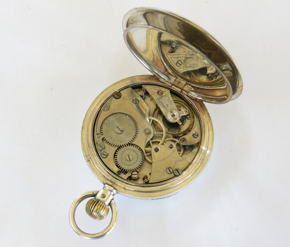 Antique Denco silver hunter pocket watch, military View III