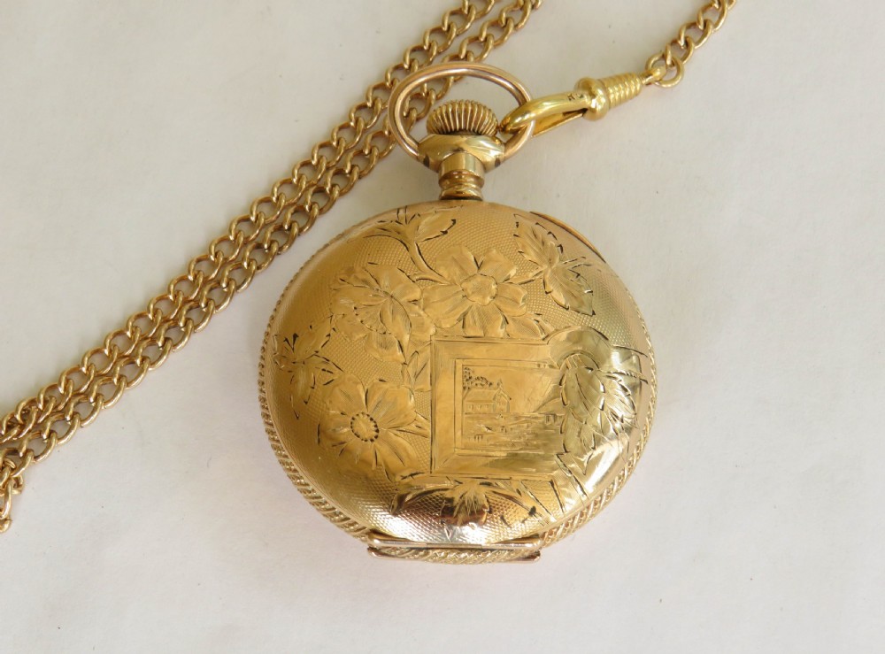 Ladies Omega full hunter fob watch & chain View VI