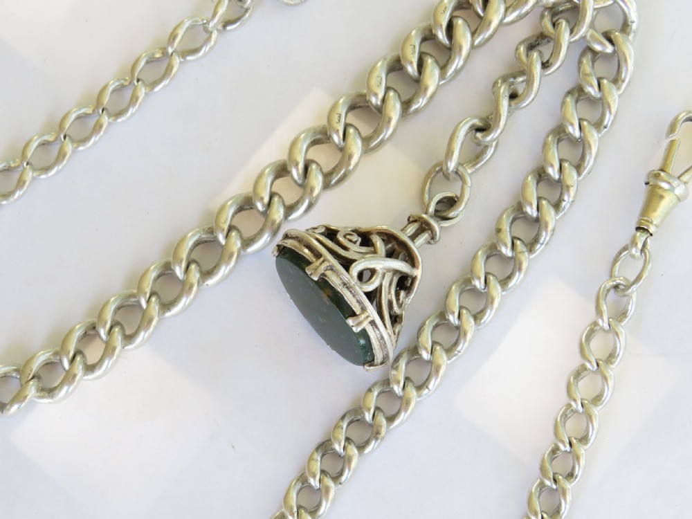 Antique silver double watch chain and fob View II