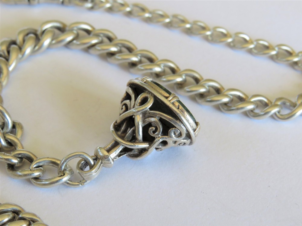 Antique silver double watch chain and fob View III