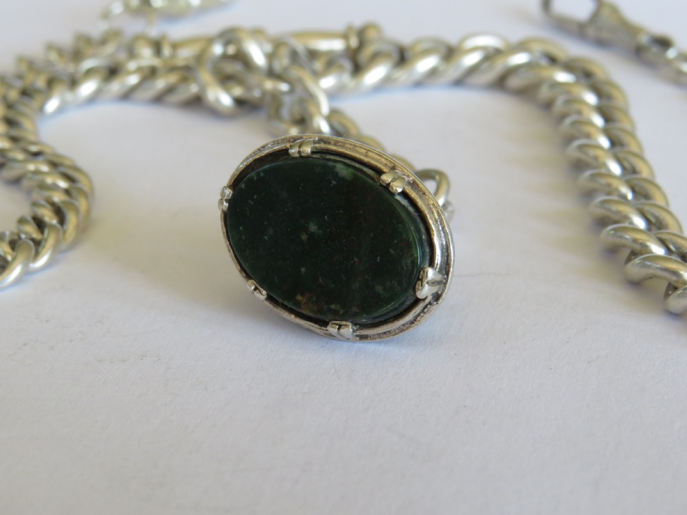 Antique silver double watch chain and fob View IV