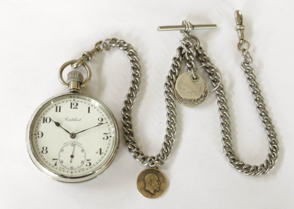 1930s Cortebert pocket watch and chain View II