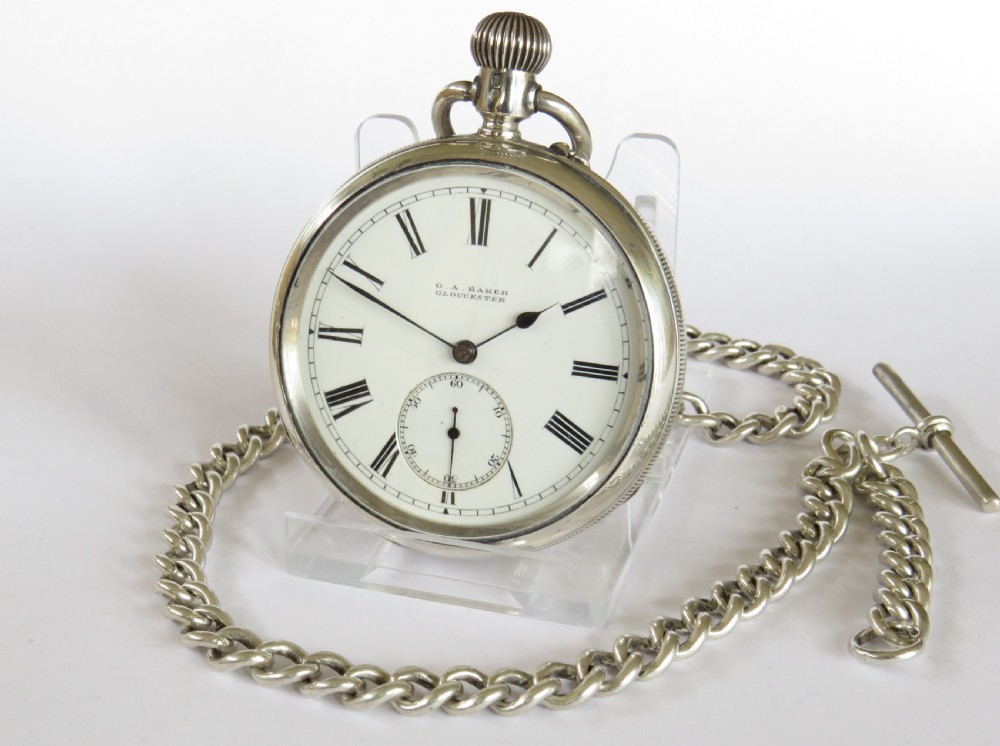 Antique silver Ehrhardt pocket watch & chain