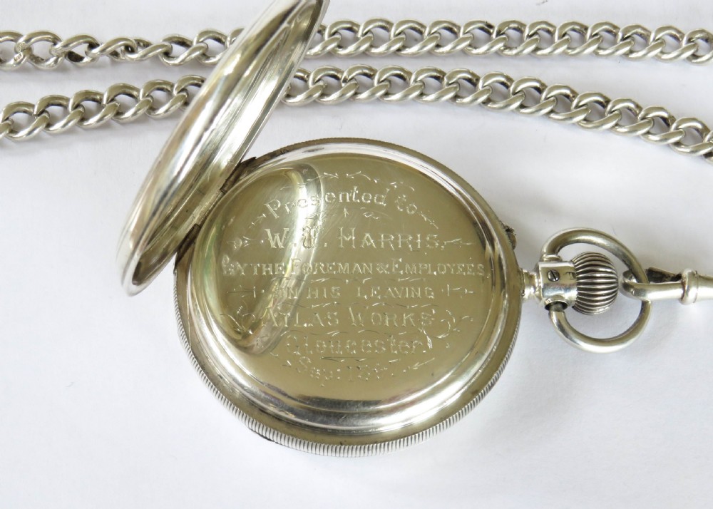 Antique silver Ehrhardt pocket watch & chain View II