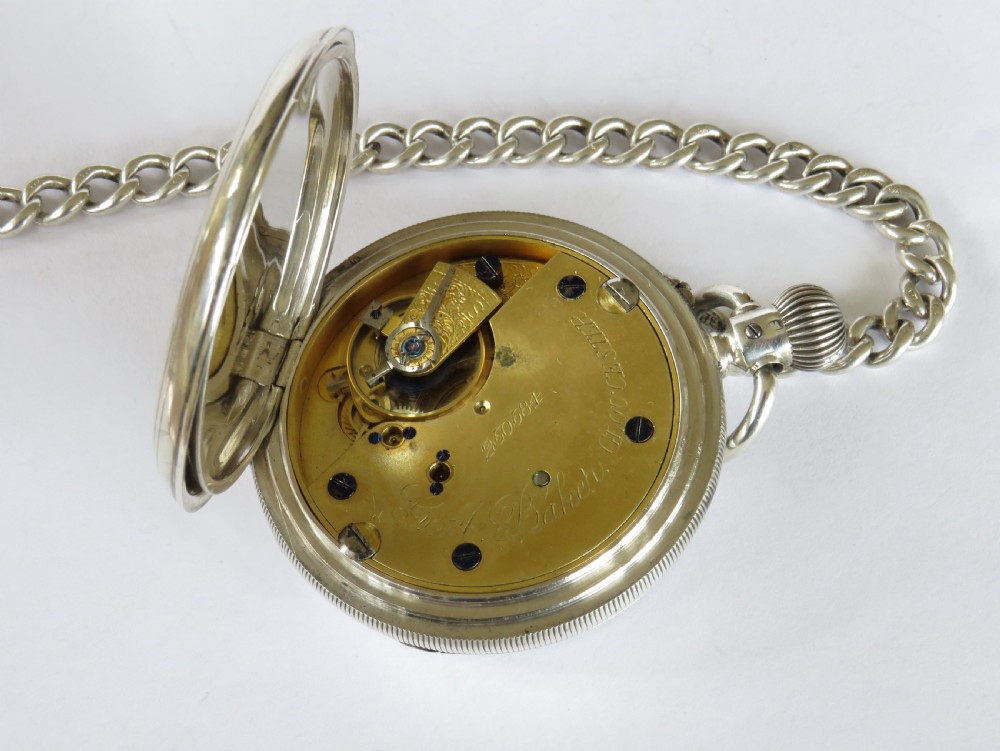 Antique silver Ehrhardt pocket watch & chain View III