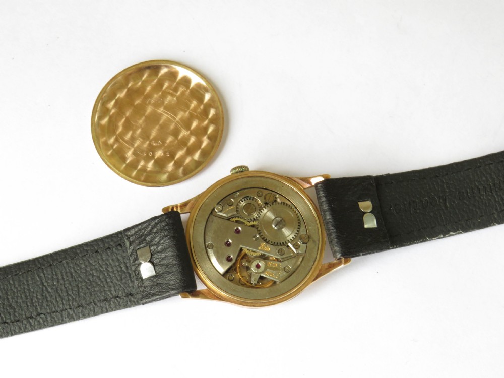 Gents 9ct rose gold Rolls wrist watch, 1951 View V
