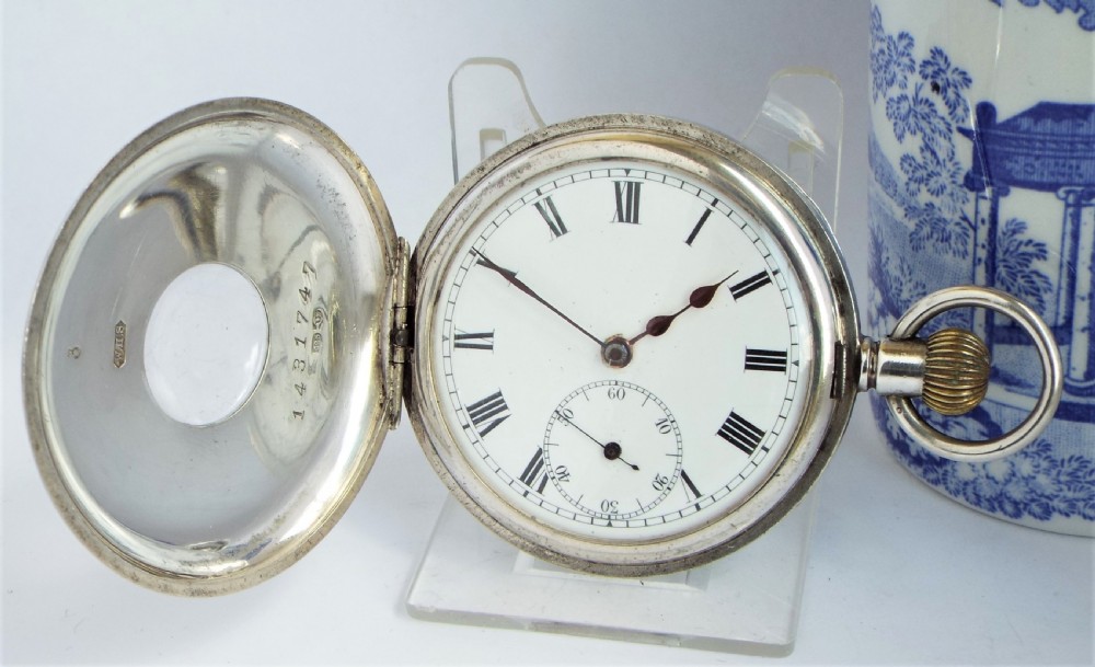 Antique silver Buren half hunter pocket watch. View II