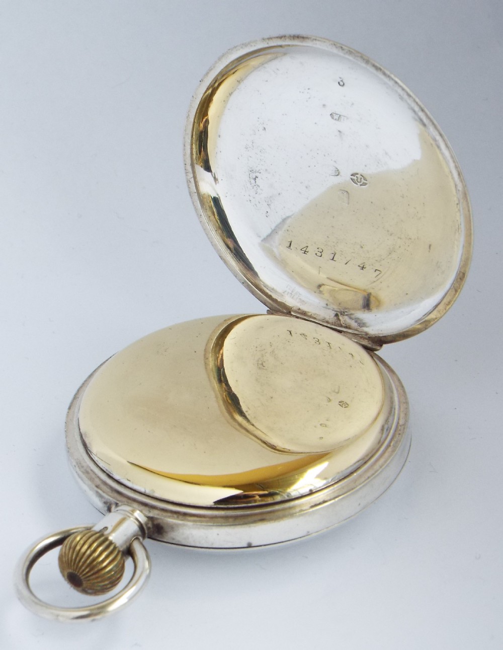 Antique silver Buren half hunter pocket watch. View IV