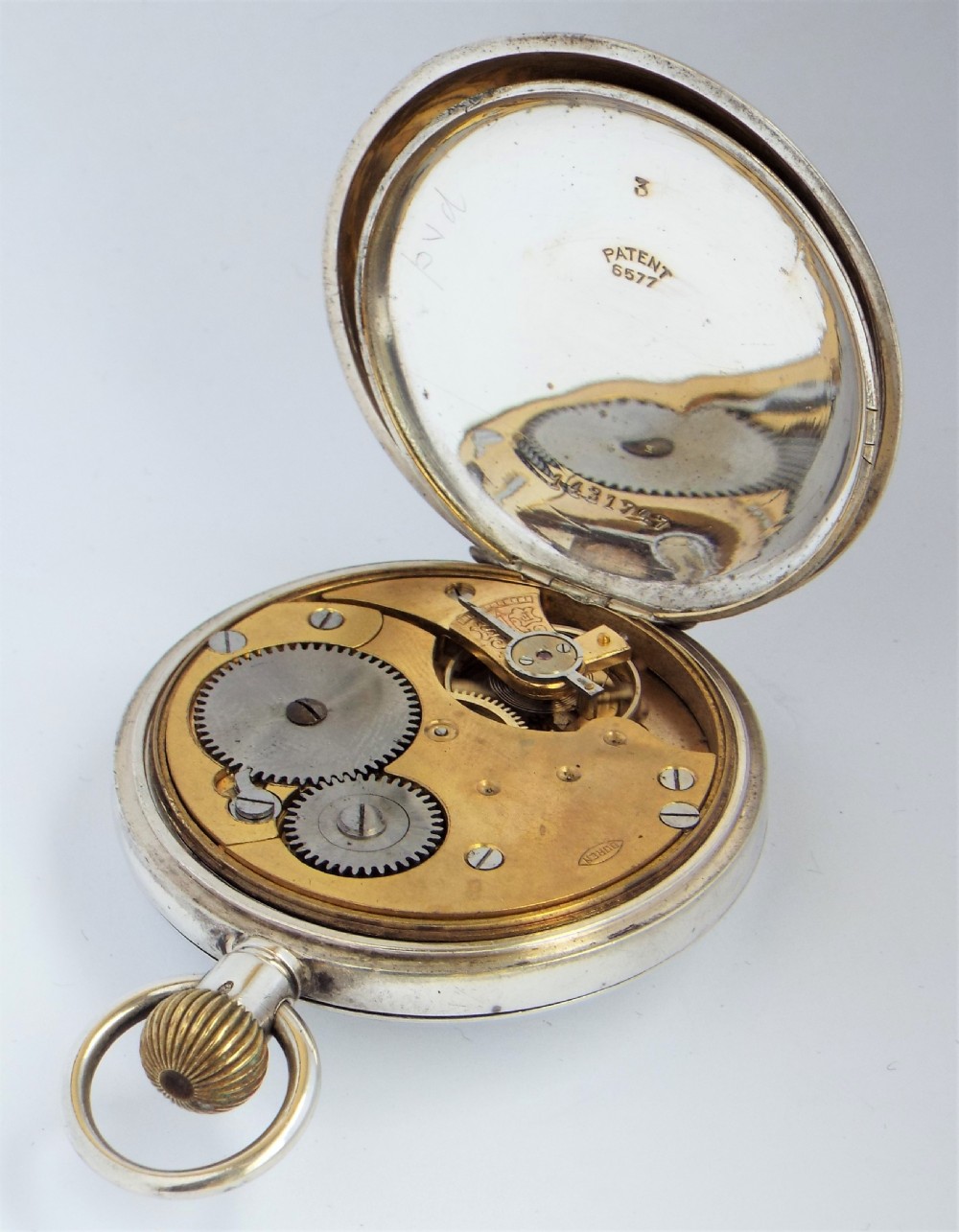 Antique silver Buren half hunter pocket watch. View V