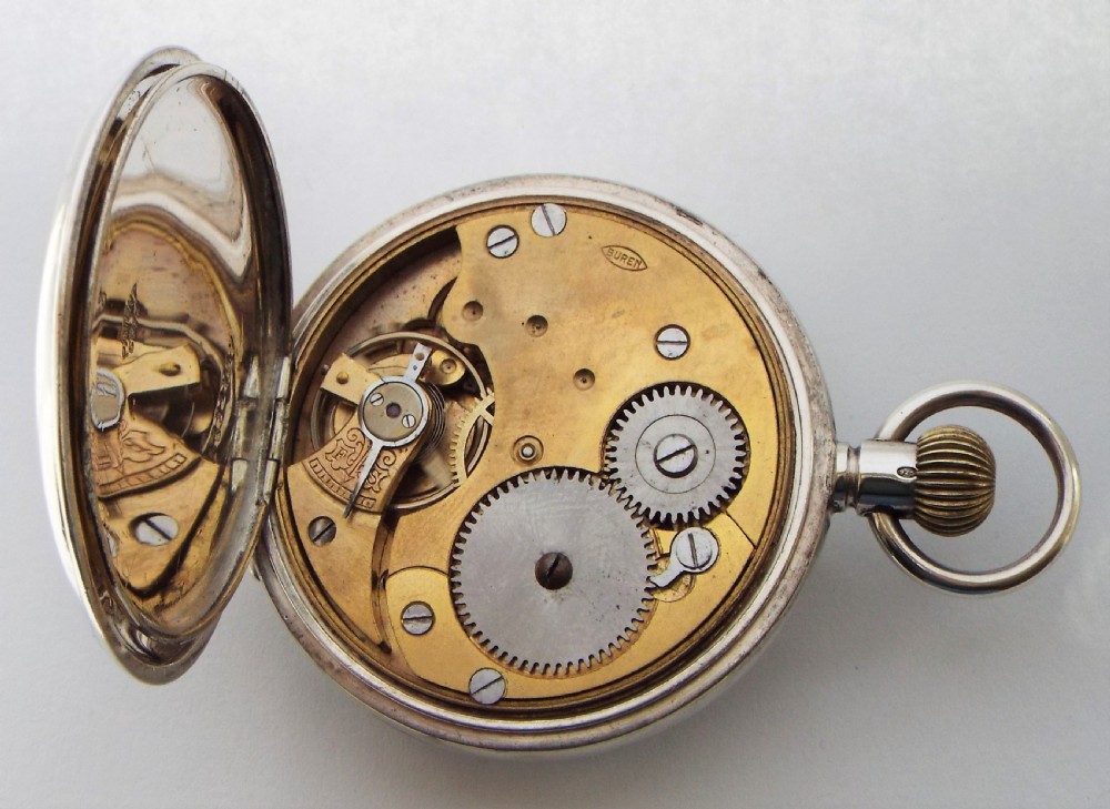 Antique silver Buren half hunter pocket watch. View VI