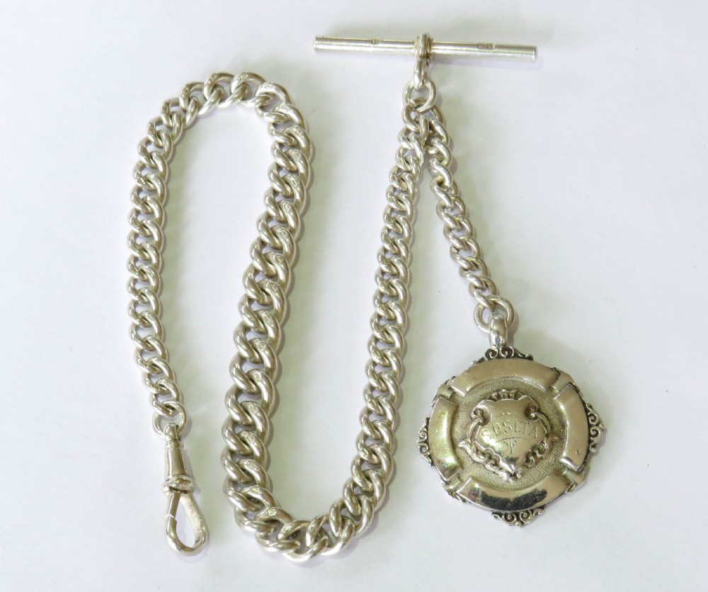 1920s silver pocket watch chain and tennis fob