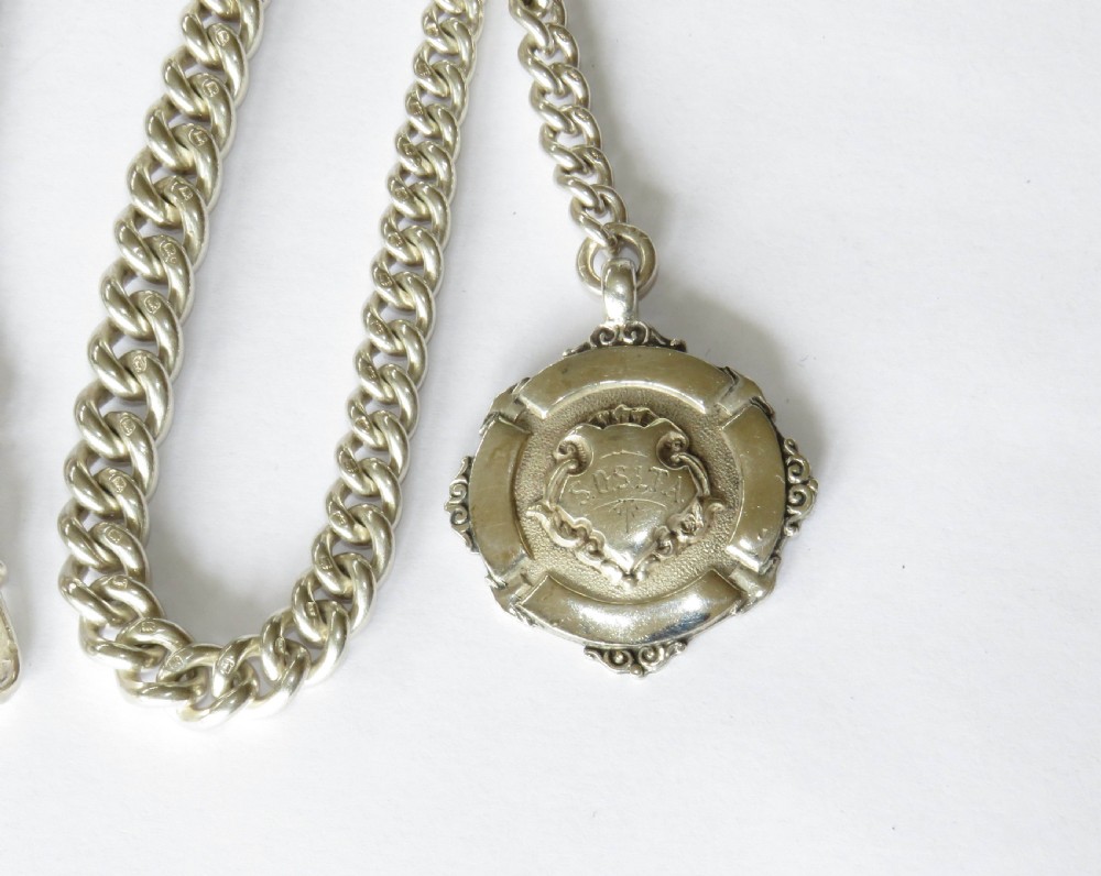 1920s silver pocket watch chain and tennis fob View II
