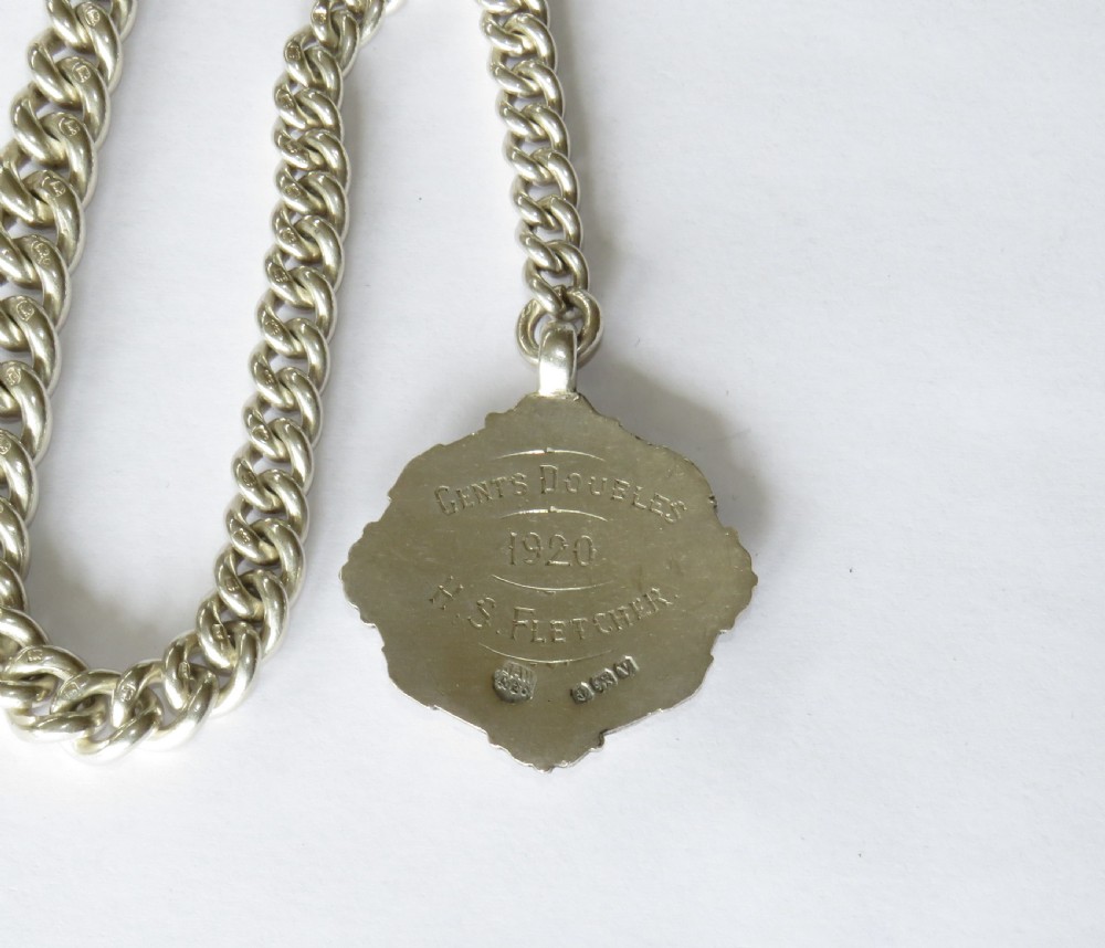 1920s silver pocket watch chain and tennis fob View III