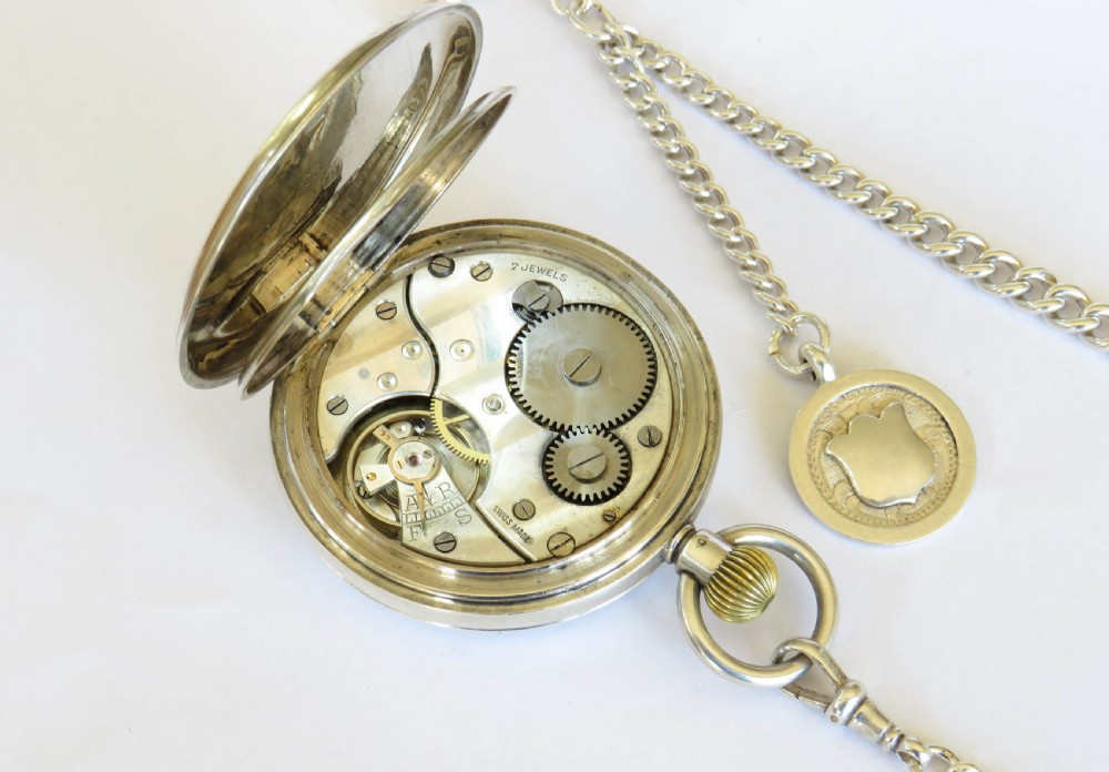 1930s silver pocket watch with chain View III