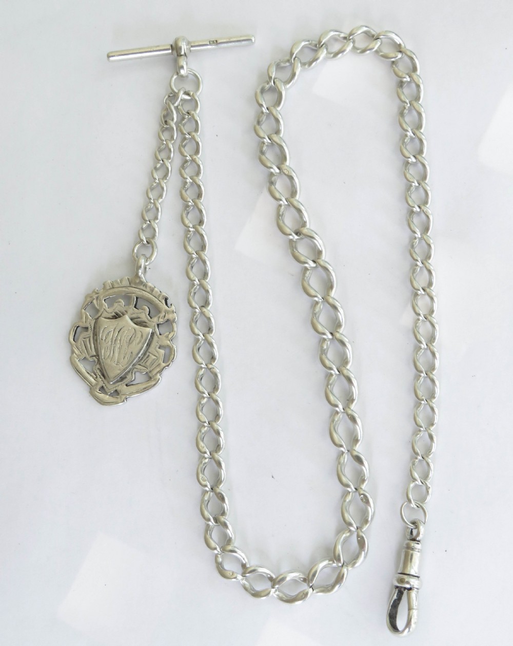 Antique silver watch chain and fob