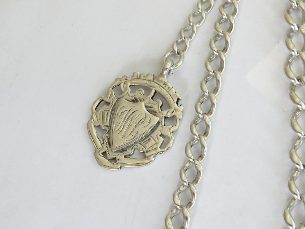 Antique silver watch chain and fob View II