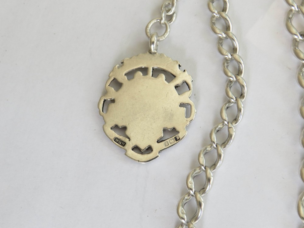 Antique silver watch chain and fob View III