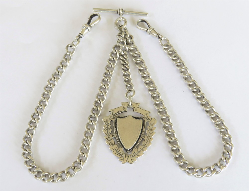 Antique silver double watch chain and fob