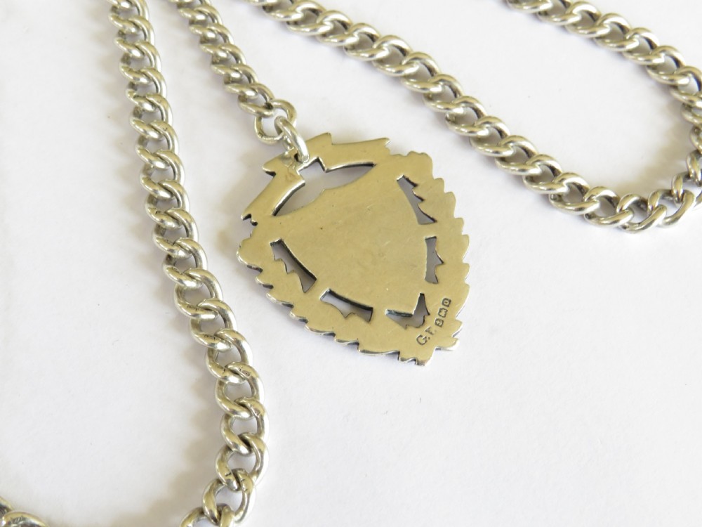 Antique silver double watch chain and fob View III