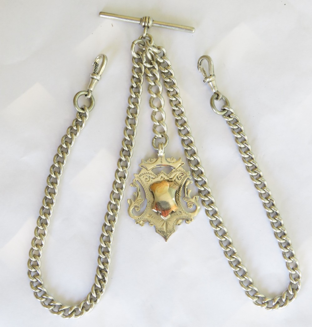 Antique silver double watch albert and fob
