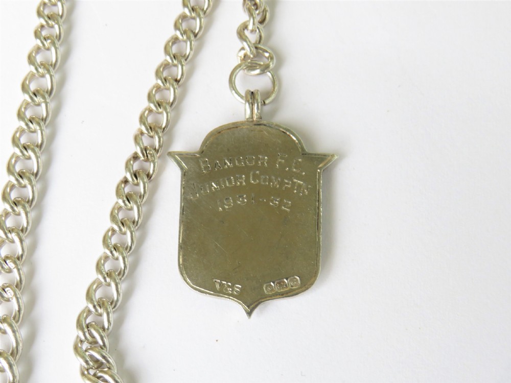 Antique silver watch chain and Welsh dragon fob View III