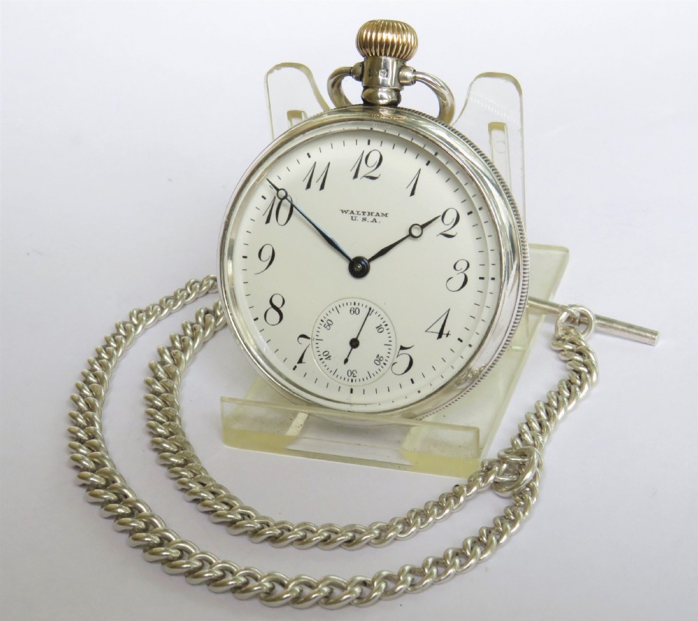 Antique silver Waltham pocket watch and chain