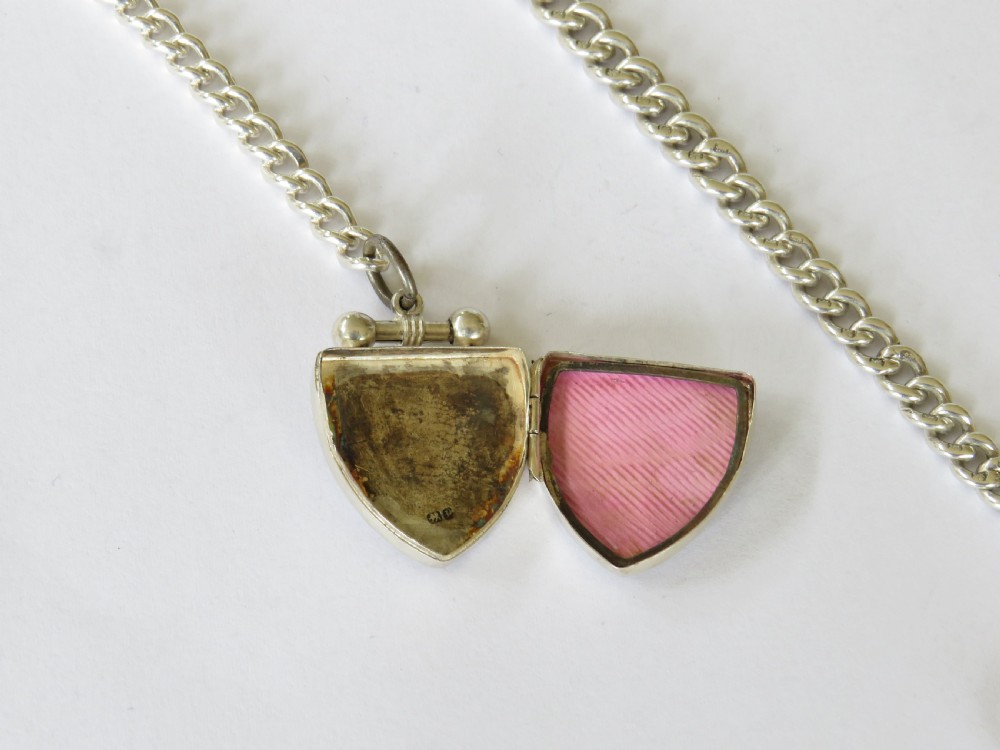 Antique silver watch chain with unusual locket View IV