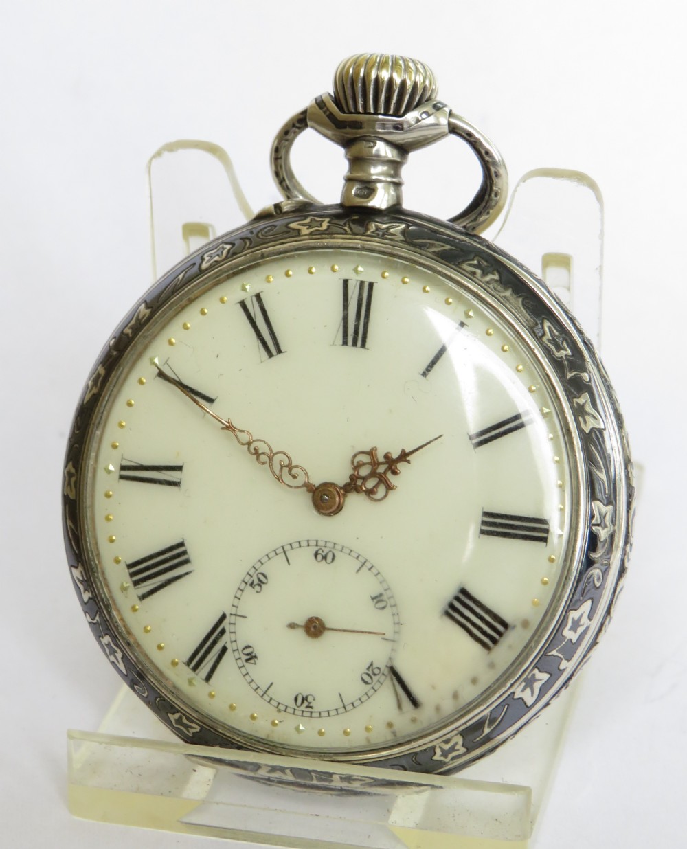 Antique niello ware Swiss pocket watch