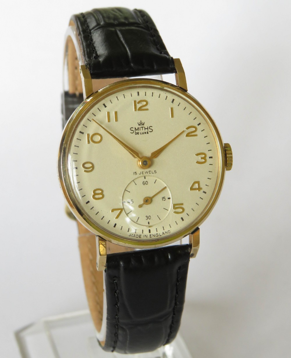 Gents 9ct gold Smiths De Luxe wrist watch, 1955 View II
