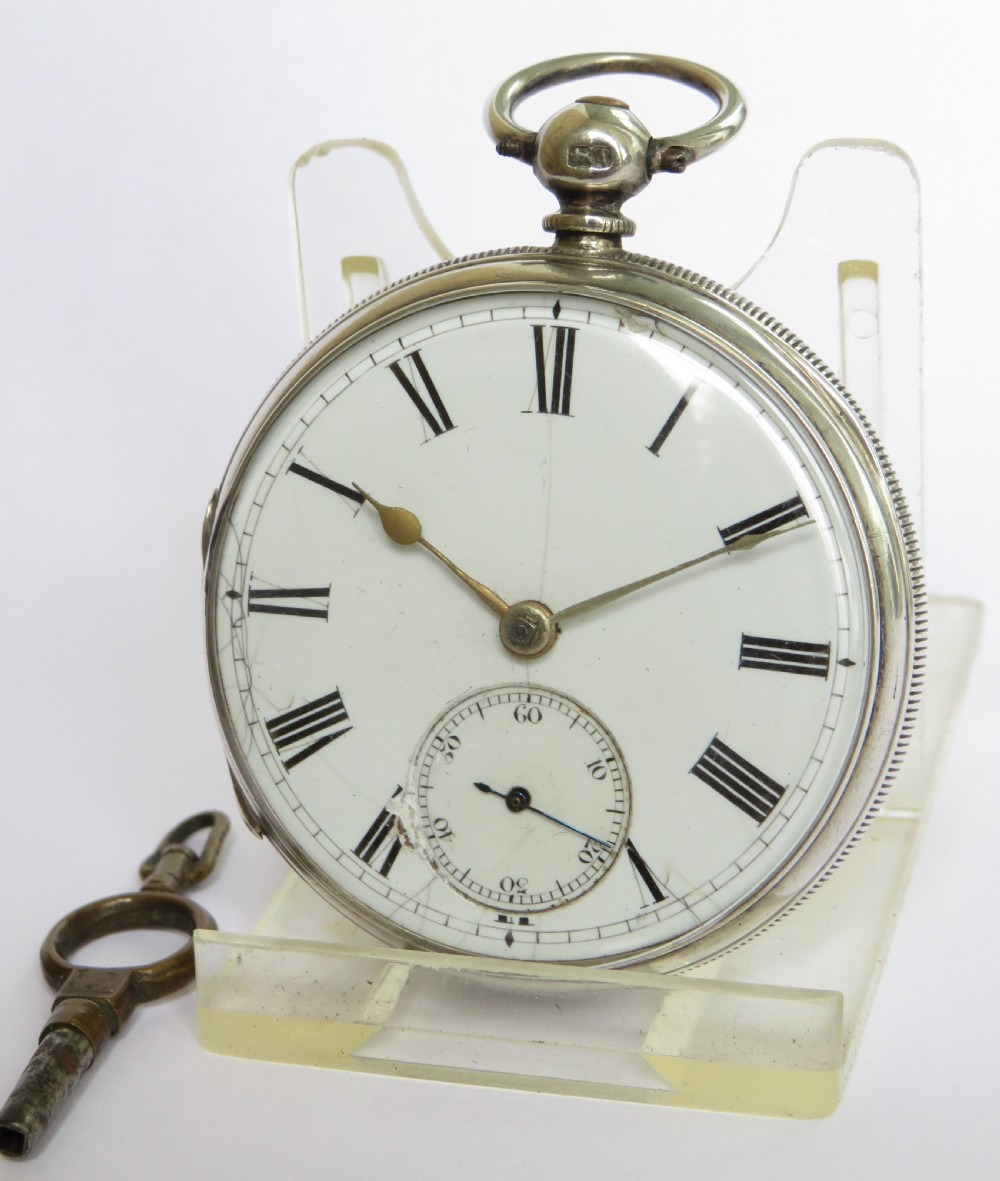 Antique silver fusee pocket watch, 1876