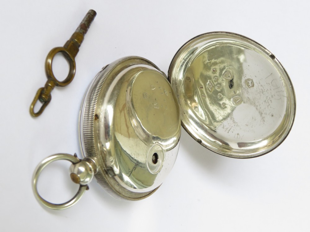Antique silver fusee pocket watch, 1876 View V