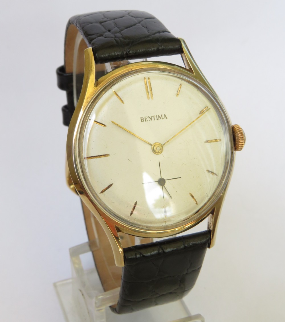 Gents 9ct gold Bentima wrist watch, 1960 View II