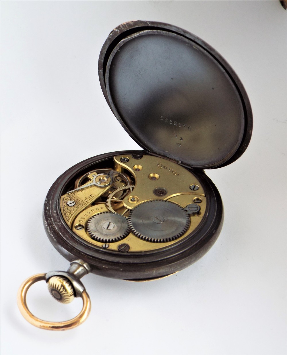 An antique gun metal Omega pocket watch 1914 View IV