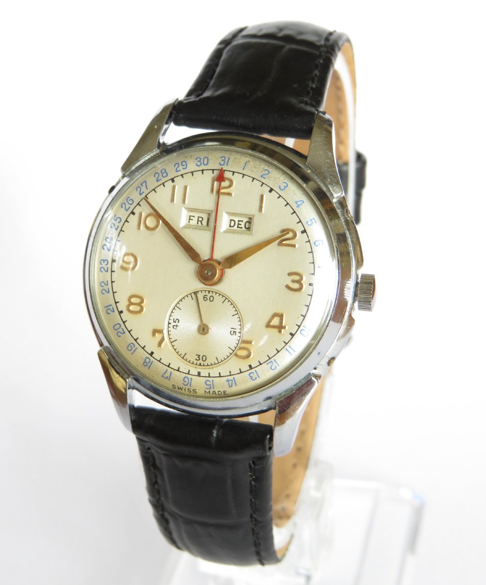 Gents 1950s triple date wrist watch
