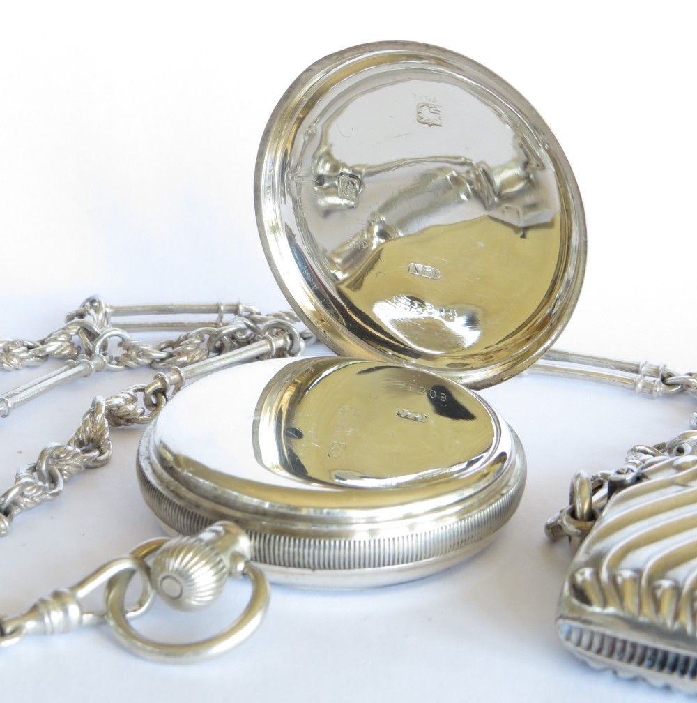 1929 silver pocket watch with chain and vesta case View III