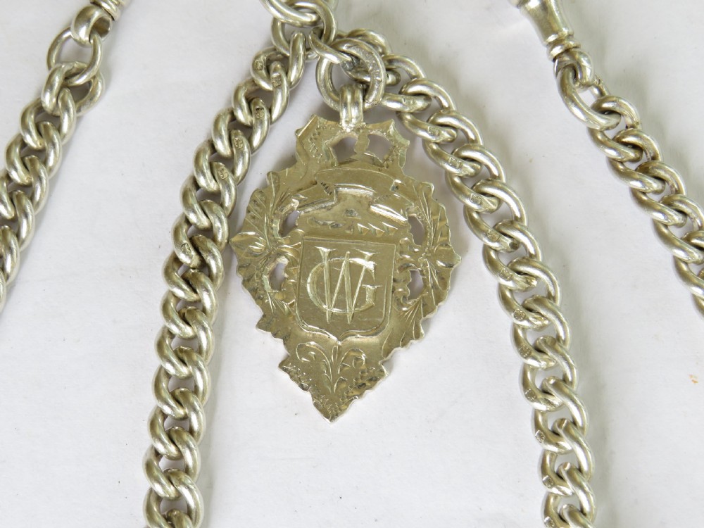 Antique silver double pocket watch chain View II
