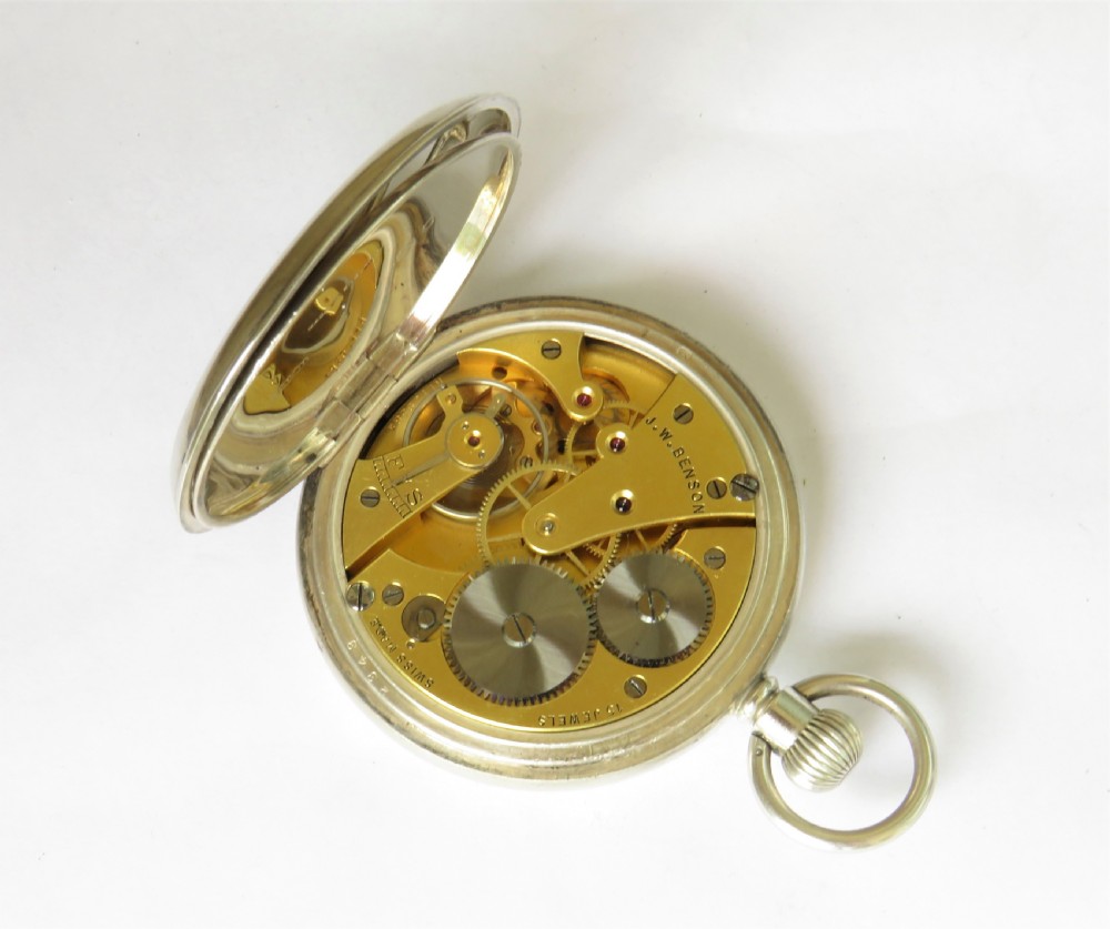Silver full hunter Cyma pocket watch for J W Benson View III