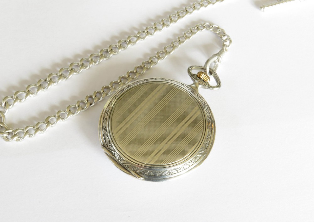 1930s silver Bauer pocket watch and chain View III