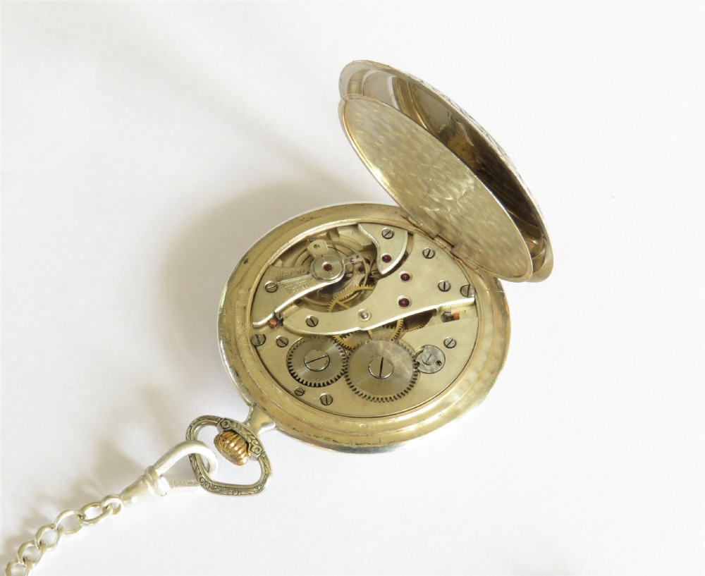 1930s silver Bauer pocket watch and chain View IV