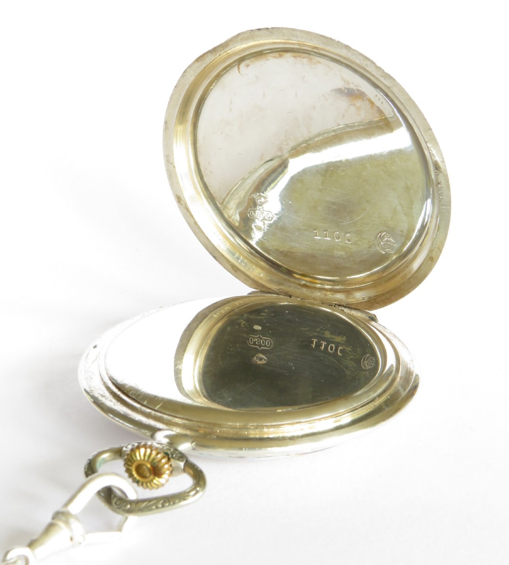 1930s silver Bauer pocket watch and chain View V