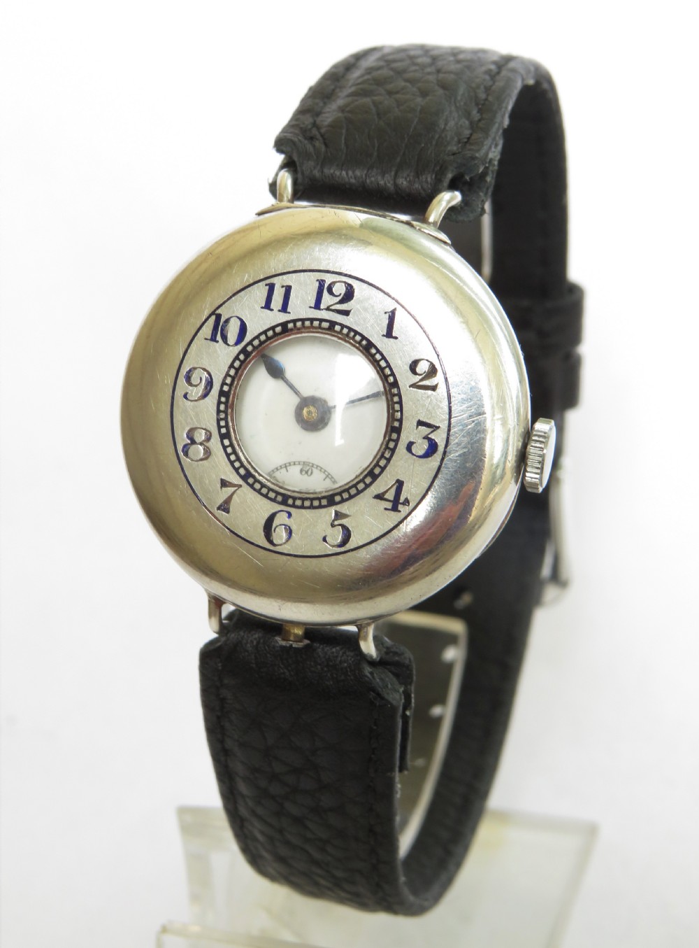 Antique mid-size silver half hunter trench watch View II