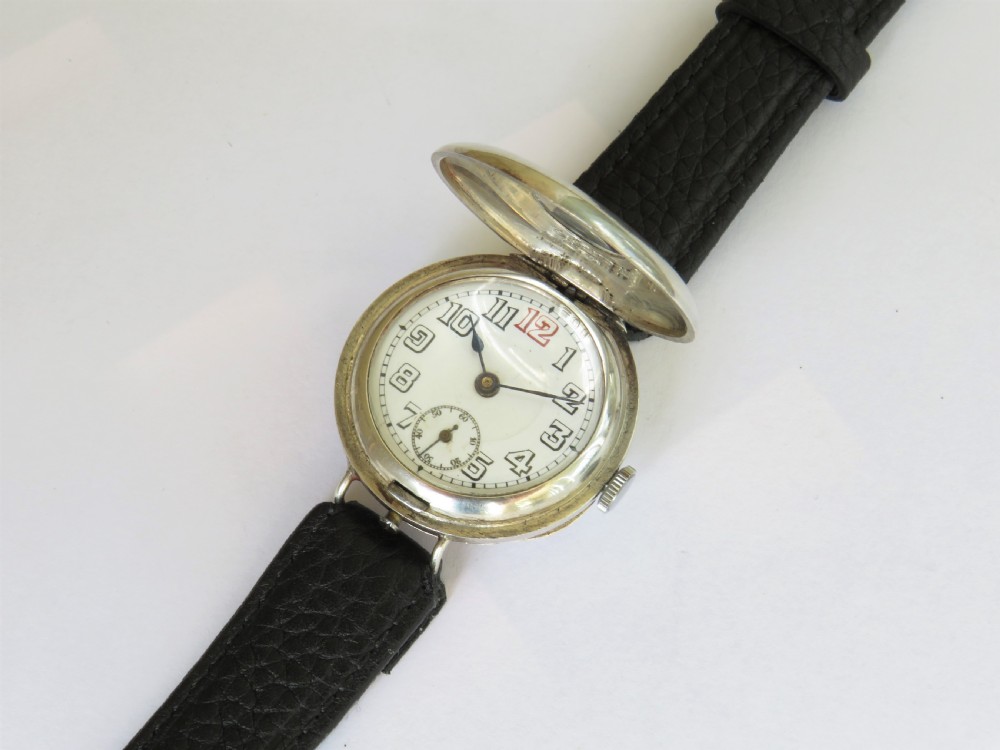 Antique mid-size silver half hunter trench watch View IV