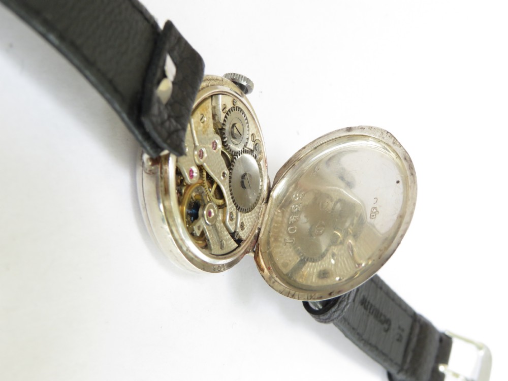Antique mid-size silver half hunter trench watch View V
