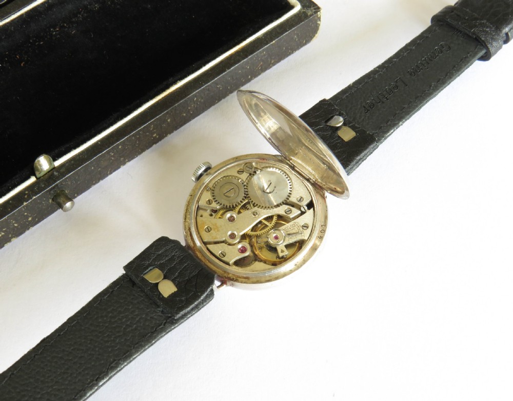 Antique mid-size silver half hunter trench watch View VII